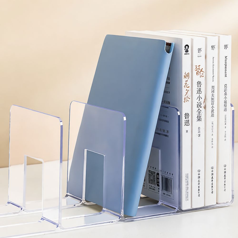 Clear Acrylic Book Stand Holder - ที่วางหนังสืออะคริลิกใส ชั้นวางจัดระเบียบโต๊ะทำงาน ชั้นวางเอกสารแบบหนา โปร่งใส สำหรับโต๊ะทำงานในสำนักงานและบ้าน ที่คั่นหนังสือ