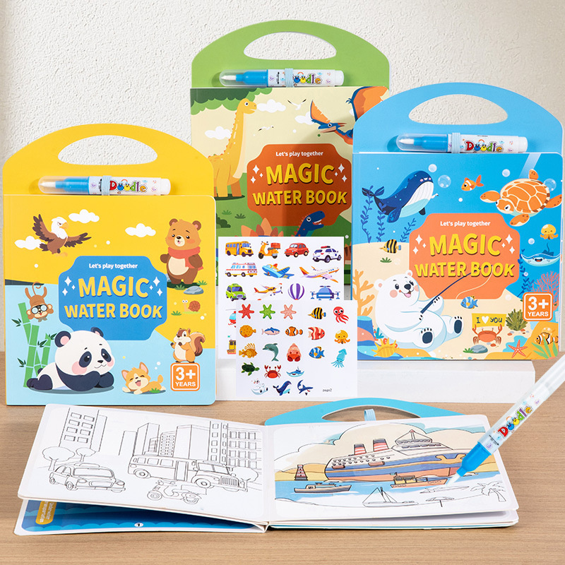 Reusable Water Magic Coloring Book - Magical Book น้ําวาด Montessori ของเล่นสมุดระบายสีแบบใช้ซ้ําได้น้ําวาดสติกเกอร์ Sensory