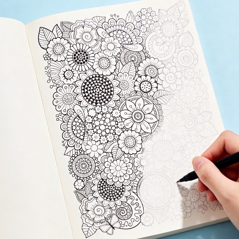 หนังสือระบายสีลายเส้นวาดมือสำห - Adult Coloring Book Stress Relief บทวิจารณ์และราคา
